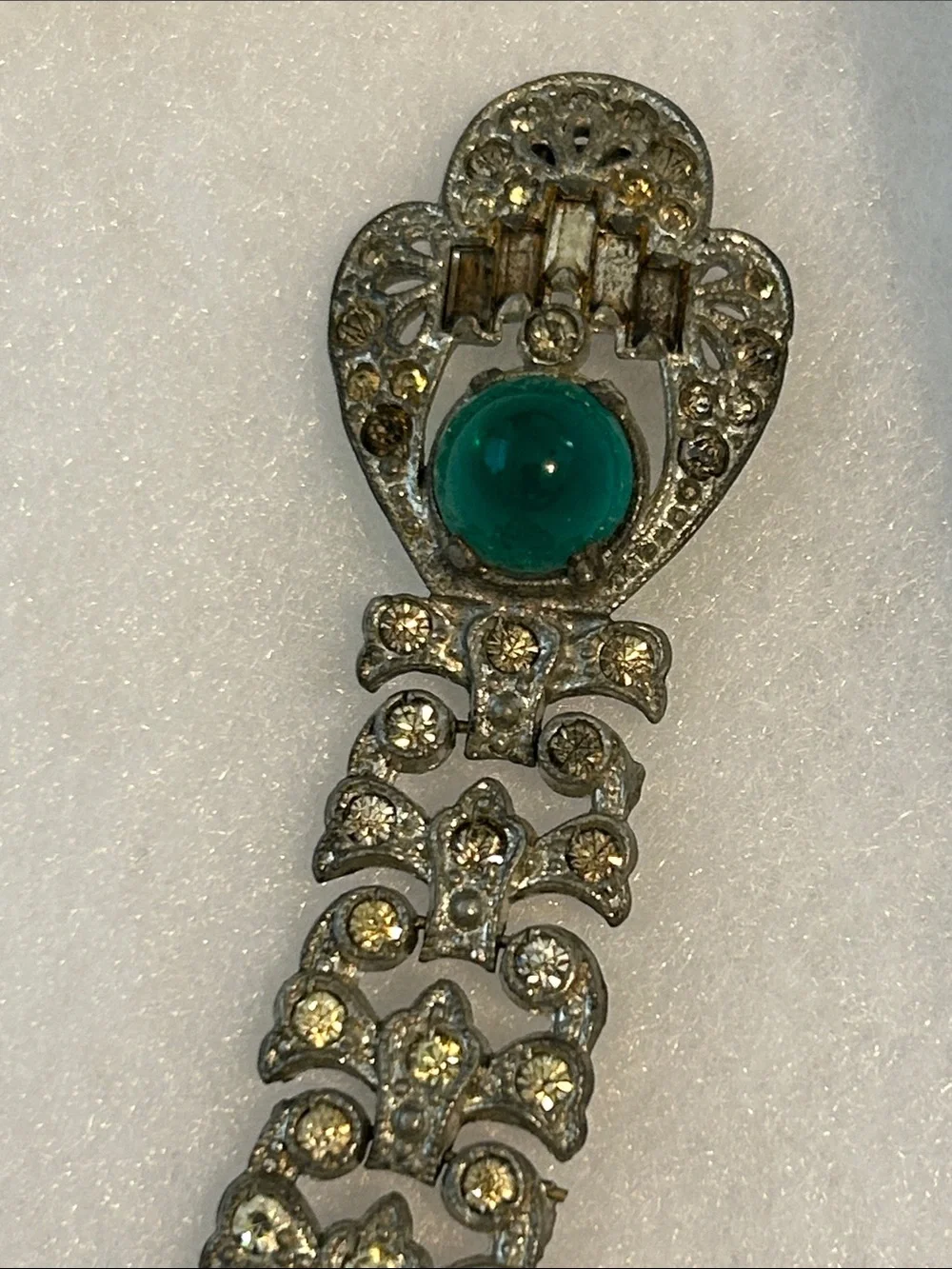 Art Deco Bracelet with Green Cabochon